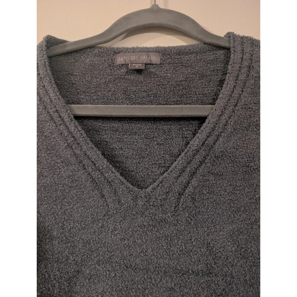 Barefoot Dreams Sweater Womens Petite‎ S Gray CozyChic Lite V-Neck